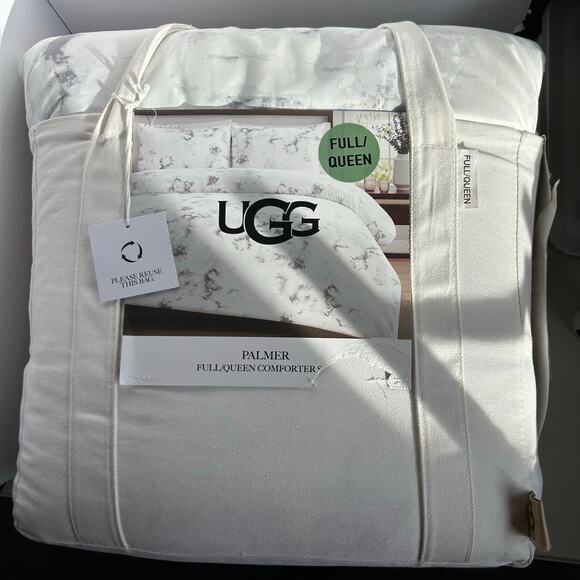 UGG Palmer Full/Queen Comforter Set – White Gray Marble, 2 Shams + Bonus Bag - Picture 1 of 5